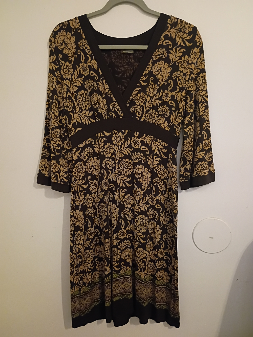 Athleta Brown and Tan Floral‎ Paisley Print Knee Length Dress Viscose Blend Sz S